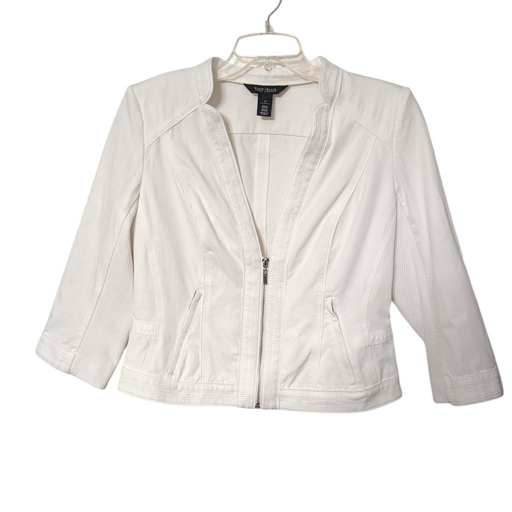 White House Black‎ Market White Zip Front Textured Panel Crop V-Neck Jacket 12